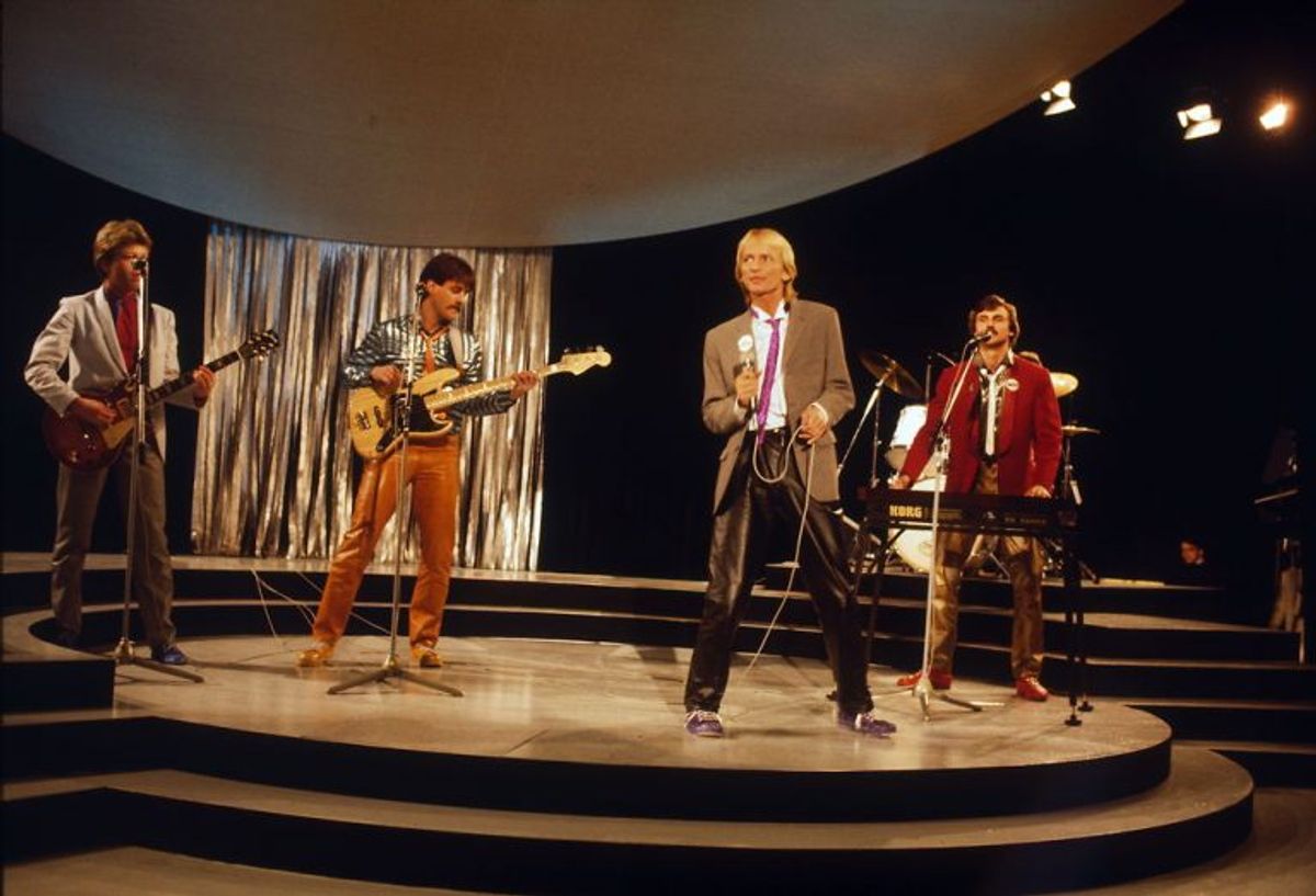 Dansk Melodi Grand Prix 1982. Vinder blev Jens Brixtofte og gruppen Brixx med sangen Video, video. Foto: Bent K Rasmussen/Scanpix (Arkivfoto)