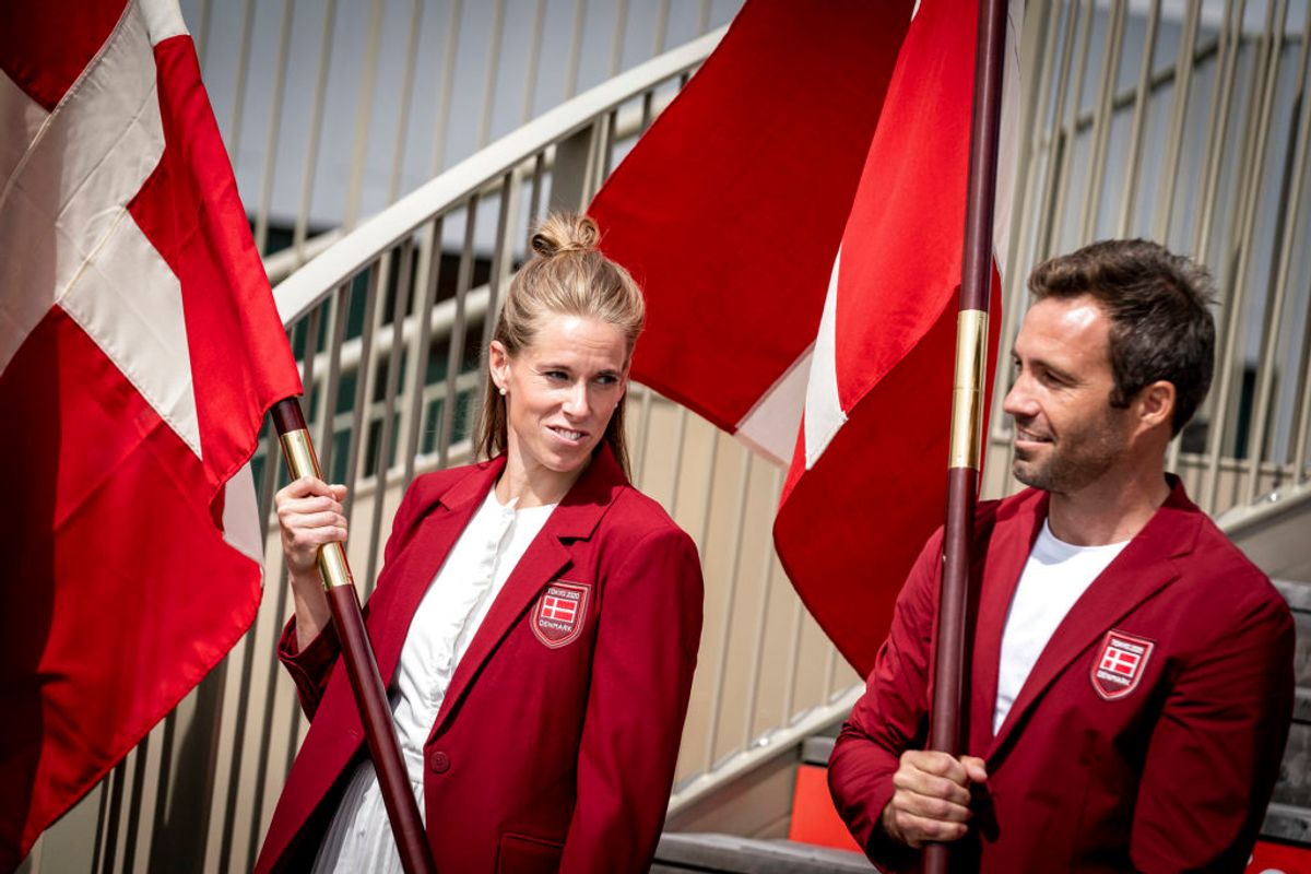 De to OL fanebærere Sara Slott Petersen og Jonas Warrer i forbindelse med at DIF og Team Danmark offentliggører de danske fanebærere til OL og PL i Tokyo på et pressemøde i Experimentarium i Hellerup, torsdag den 24. juni 2021.. (Foto: Mads Claus Rasmussen/Ritzau Scanpix)