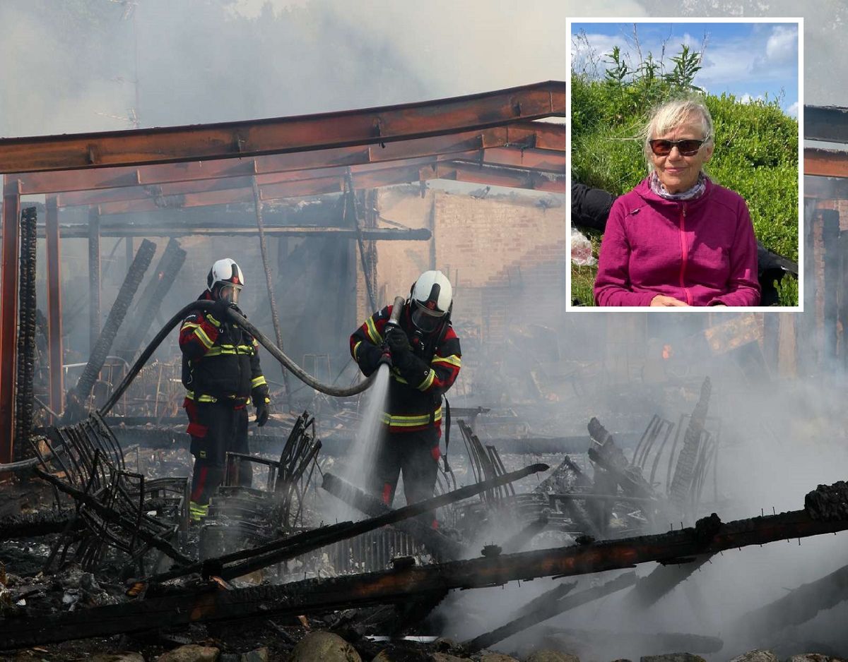 71-årige Esther Jensen begræder tabet af sit livsværk, Borbjerg Mølle Kro, som natten til mandag brændte ned. Foto: Øxenholt foto og privatfoto Foto: Øxenholt foto og privatfoto