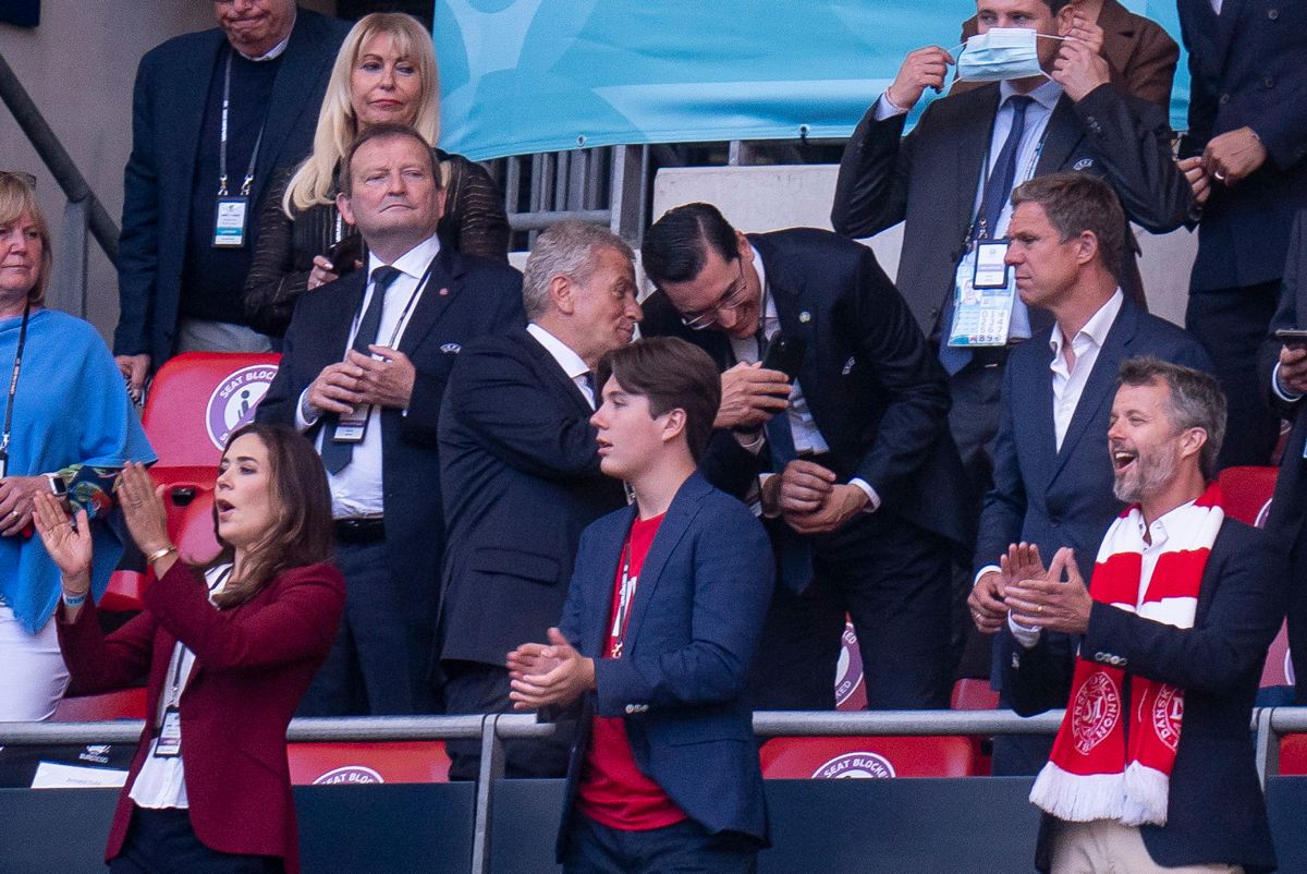 Sidst Mary, Frederik og Christian var at se var til EM-semifinalen på Wembley mod England. Foto: Liselotte Sabroe/Ritzau Scanpix