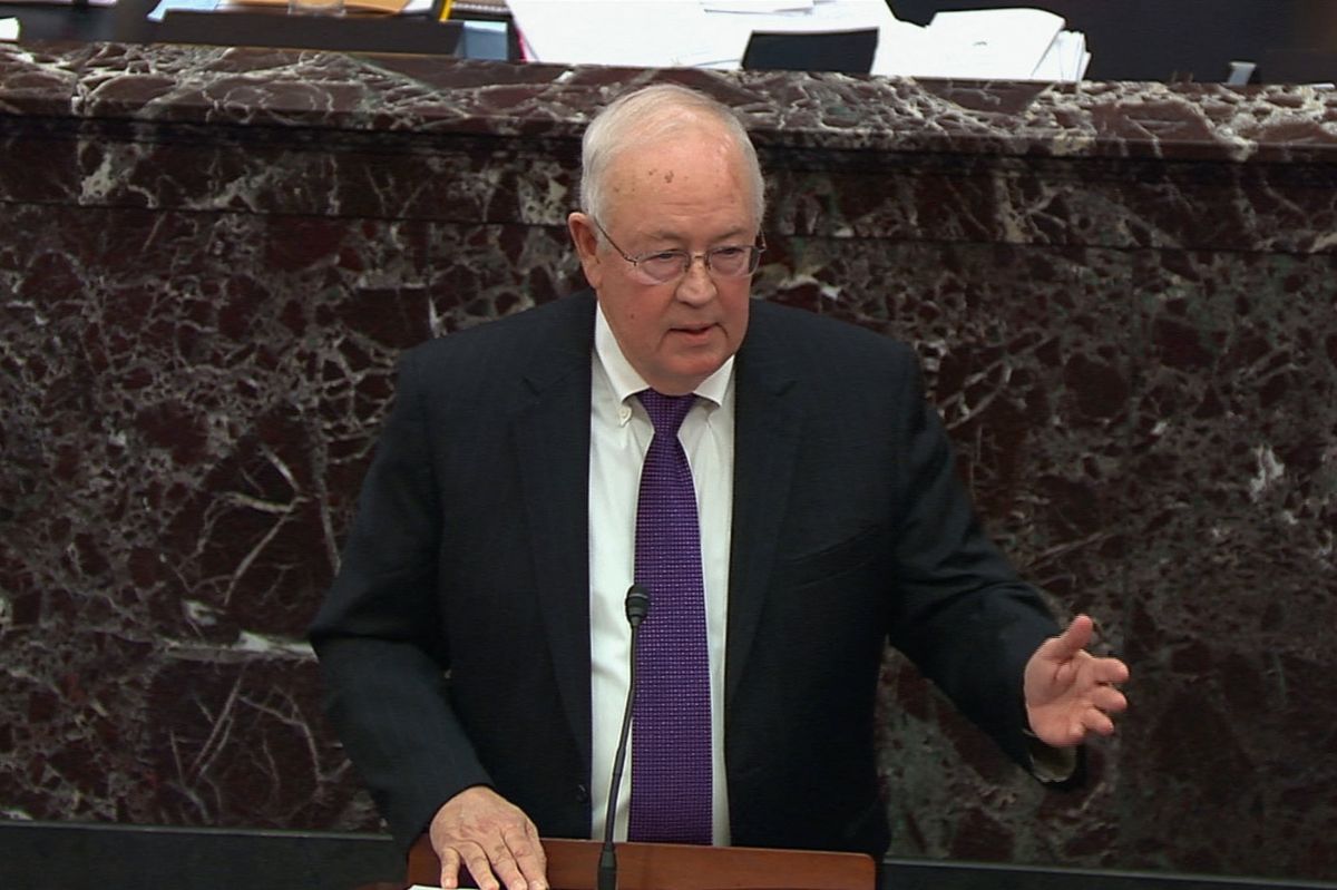 Kenneth Starr, da han i januar 2020 forsvarede præsident Donald Trump i rigsretten. Den 21. juli fylder Starr 75.