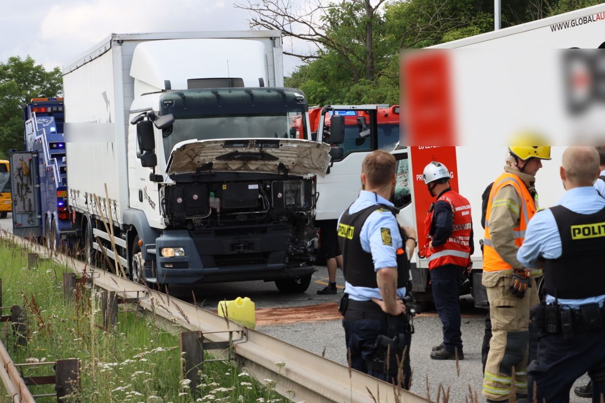 En lastbil og en varebil har været impliceret i et voldsomt sammenstød, som har skabt trafikale problemer på Nordre Ringvej i Glostrup. Foto: presse-fotos.dk