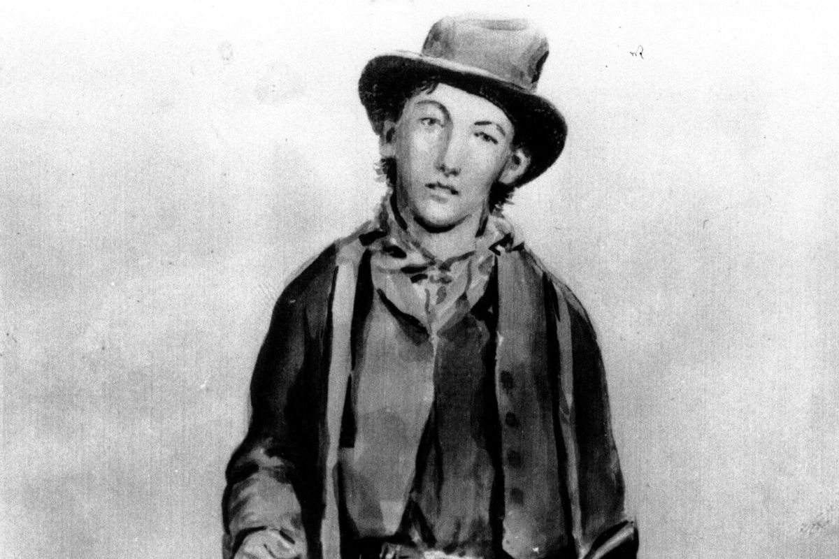 Billy the Kid var efterlyst for drab af otte mænd i to amerikanske delstater, da han i 1881 blev opsporet af sherif Pat Garrett på en ranch i New Mexico og dræbt. (udateret foto af maleri af Billy the Kid).