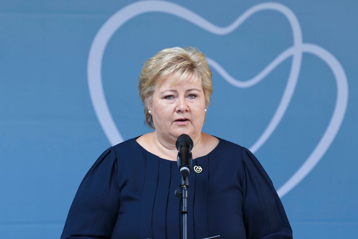 Erna Solberg holdt torsdag formiddag tale i Regjeringskvartalet.
Foto: Geir Olsen / NTB