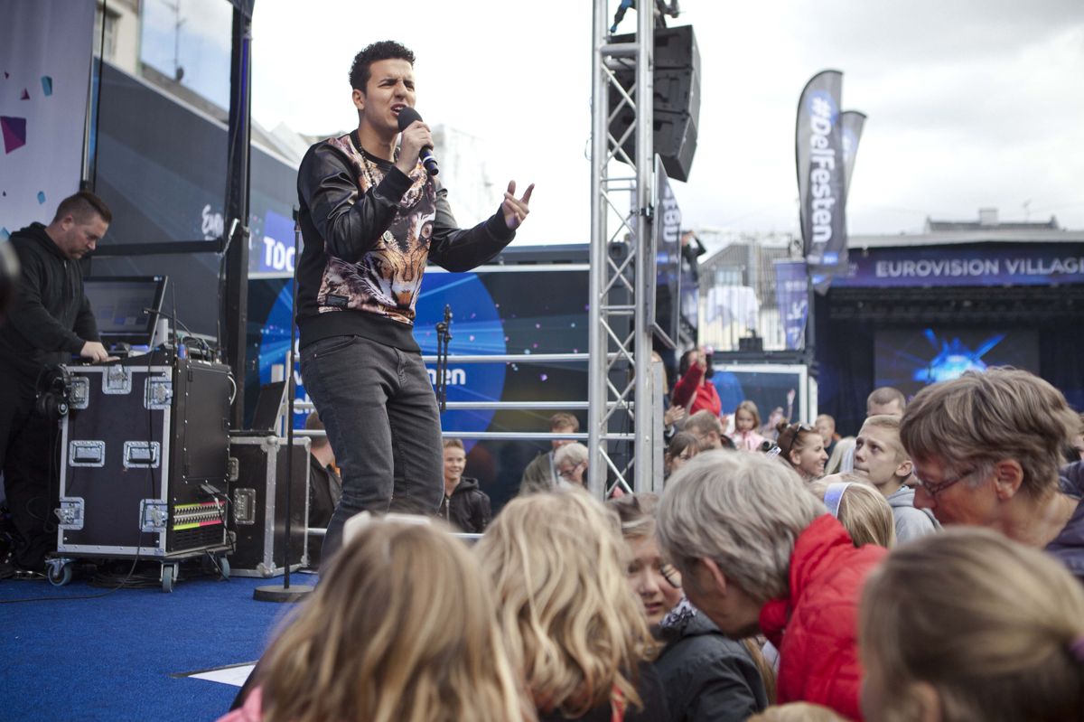 Basim vandt det danske melodigrandprix tilbage i 2014 med nummeret "Cliche Love Song. Her optræder han med nummeret i forbindelse med et arrangement til årets Eurovision, som det år blev afholdt i København. (Arkivfoto)