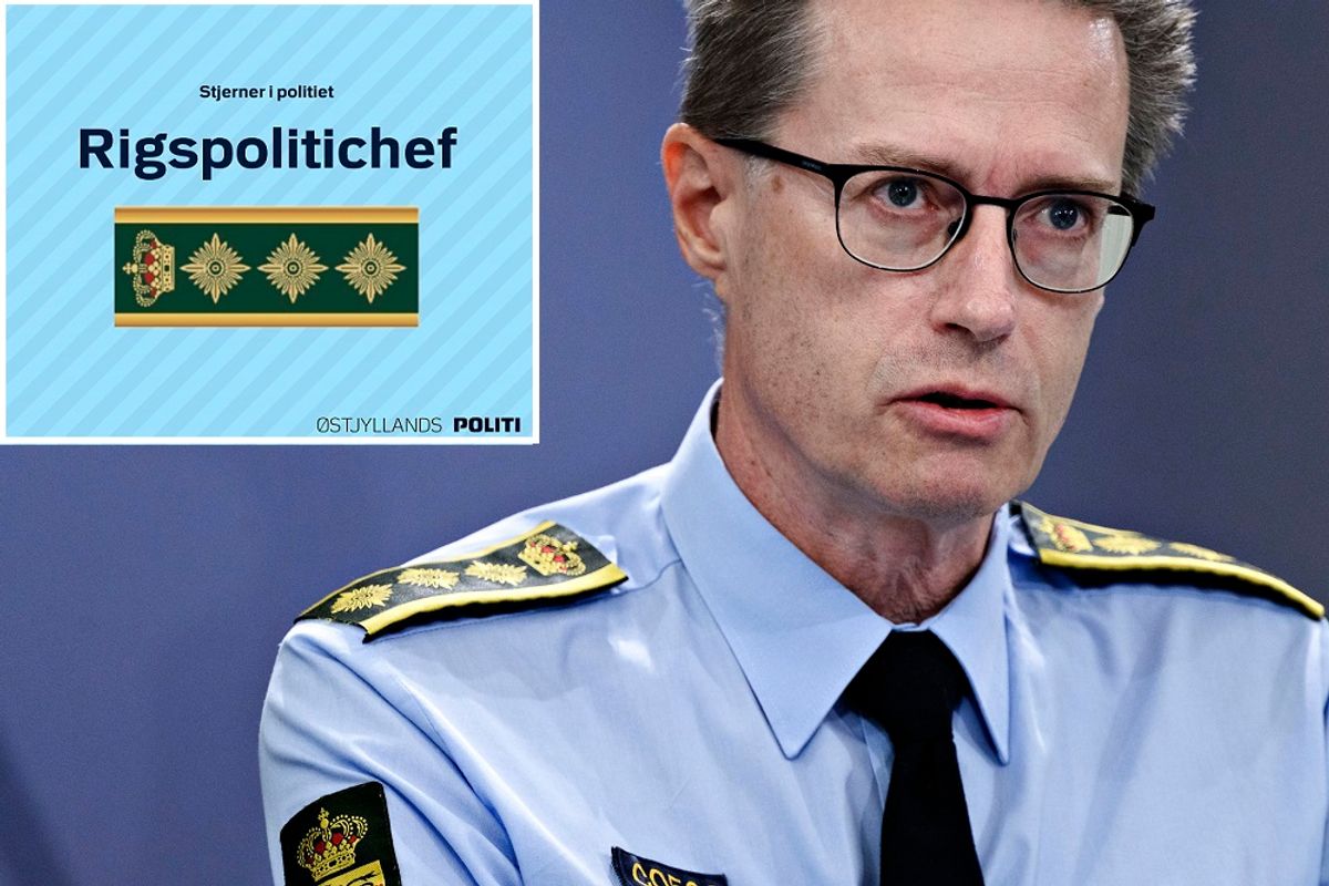 Der er kun en rigspolitichef. Det er i skrivende stund Thorkild Fogde. Rigspolitichefen er øverste chef for politiet. Rigspolitichefen har, under ansvar over for justitsministeren, ansvar for varetagelsen af politiets opgaver i hele landet og er almindelig overordnet myndighed i forhold til politikredsene. I galleriet kan du se en oversigt over stjernerne - og hvad de betyder. Philip Davali/Ritzau Scanpix/Østjyllands Politi