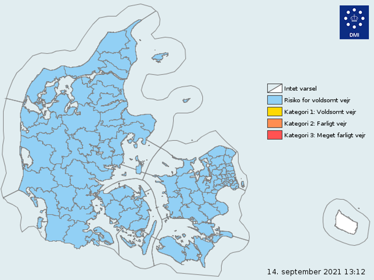 Der advares for kraftig regn i hele landet. Det rammer dog ikke på samme tidspunkt.