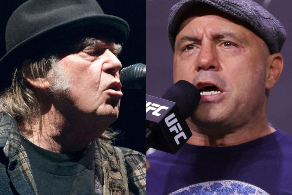 Neil Young (til venstre) har besluttet at fjerne sin musik fra streamingtjenesten Spotify, efter at det svenske selskab har afvist at udelukke podcastværten Joe Rogan (til højre) fra platformen. (Arkivfoto)