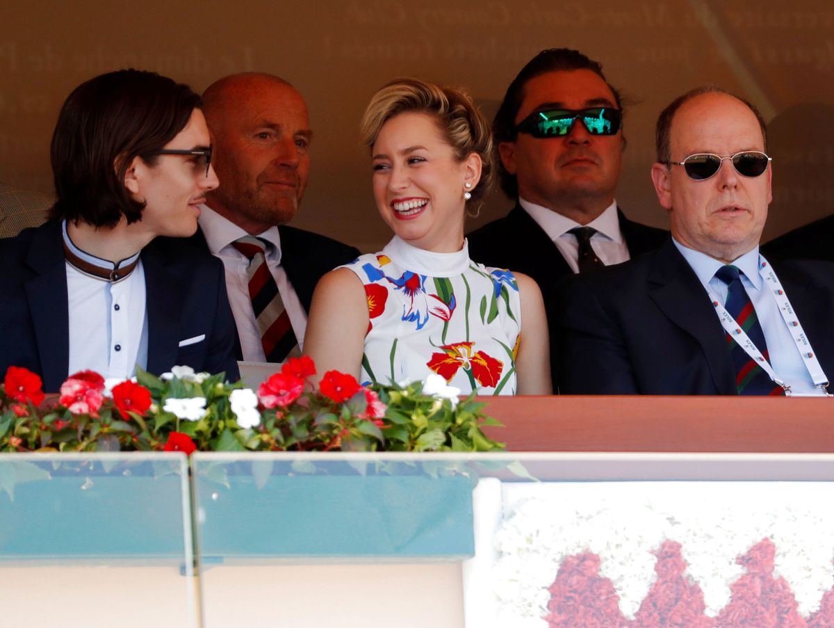 Fyrst Albert ses her sammen med sin datter og svigersøn, Jazmin Grace Grimaldi og Ian Mellencamp, ved en ATP tennisturnering i Monte Carlo i april 2018.