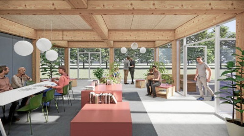 Der bliver både plads til spontane aktiviteter og foreningsidræt i det ny hus, som kommer til at ligge i forbindelse med kulturhuset Trekanten i Aalborg Øst. Illustration: Link Arkitekter