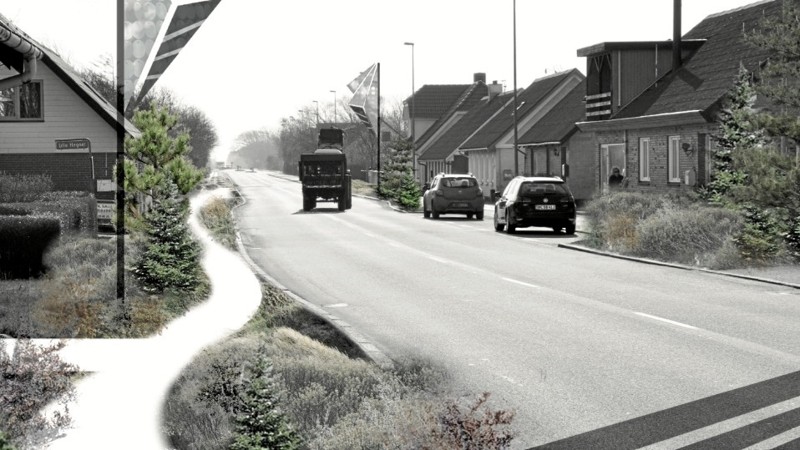 Visualisering af grønnere vejstrøg. Kilde: Hjørring Kommune