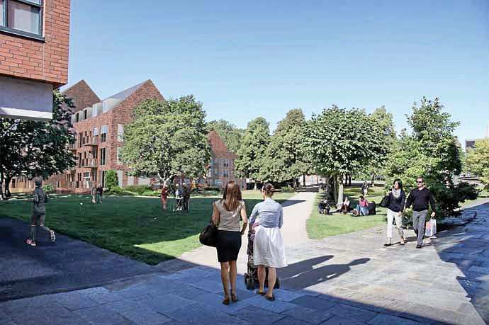 Sådan ser tegningerne til fremtiden for Rådhusparken i Glostrup ud.