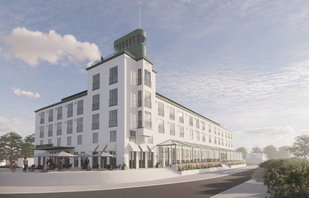 Sådan ser visualiseringen af Hornbæks nye badehotel ud fra NVBMR Architects.