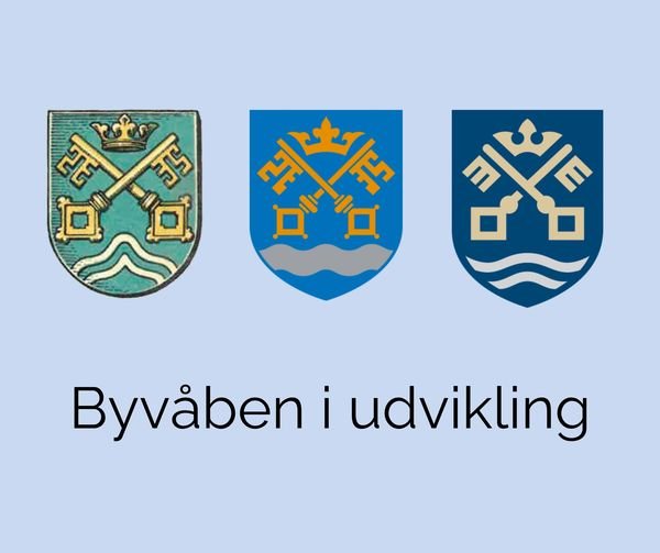 Det første byvåben på billedet er fra ca. år 1900. Det i midten er fra kommunesammenlægningen i 2007, mens det til højre blev skabt i 2020. Illustration: Næstved Kommune