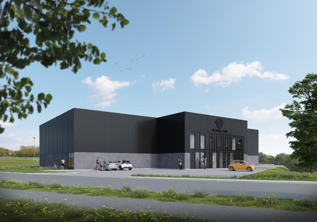 Illustrationen viser, hvordan Espergærdes kommende padelcenter kan komme til at se ud. Adressen er Bybjergvej lige ved gymnasiet og boldbanerne.