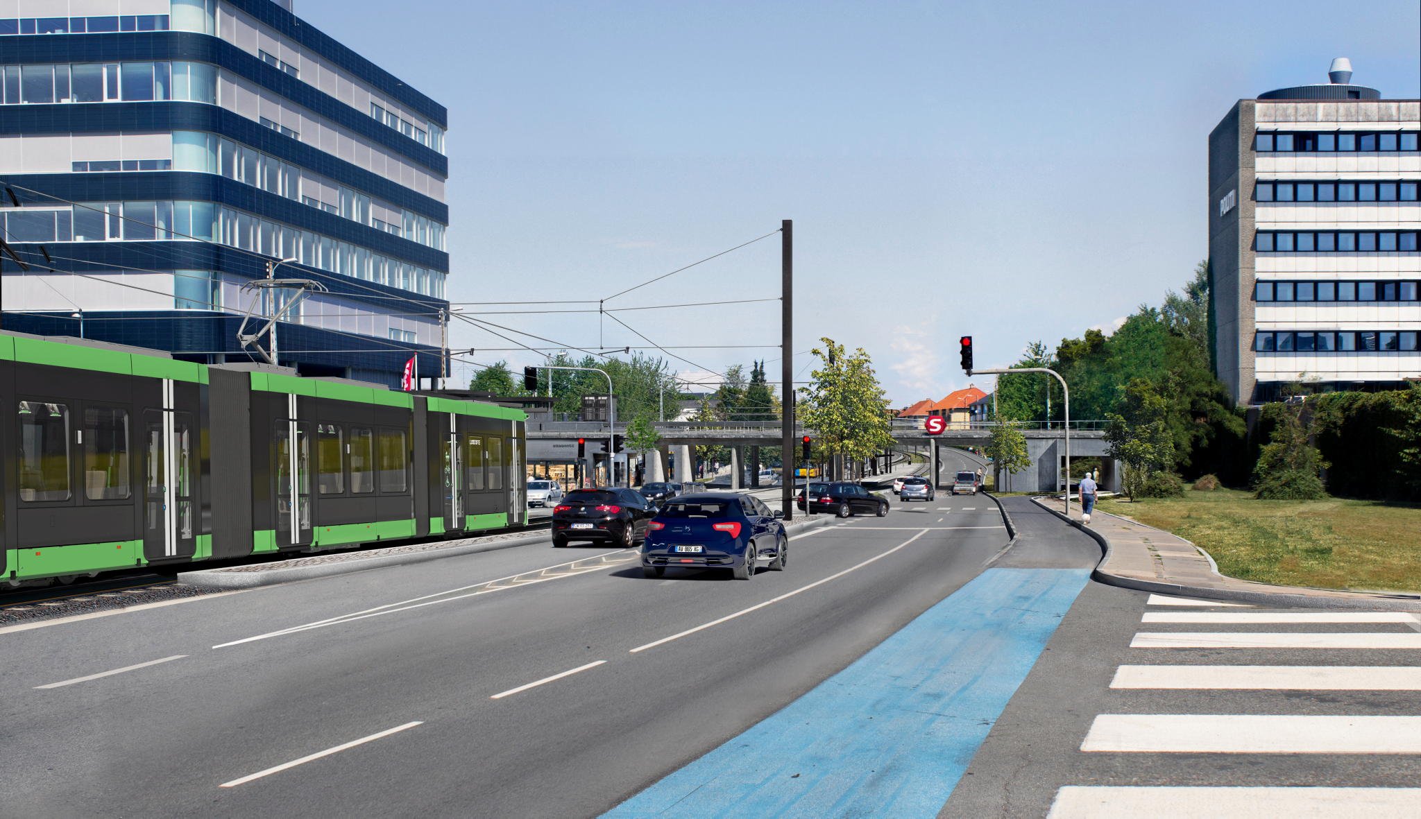 Sådan er det meningen at der skal se ud ved Buddinge Station, når letbanen står færdig. Visualiseringfoto: Hovedstadens Letbane/Gottlieb Paludan Architects.
