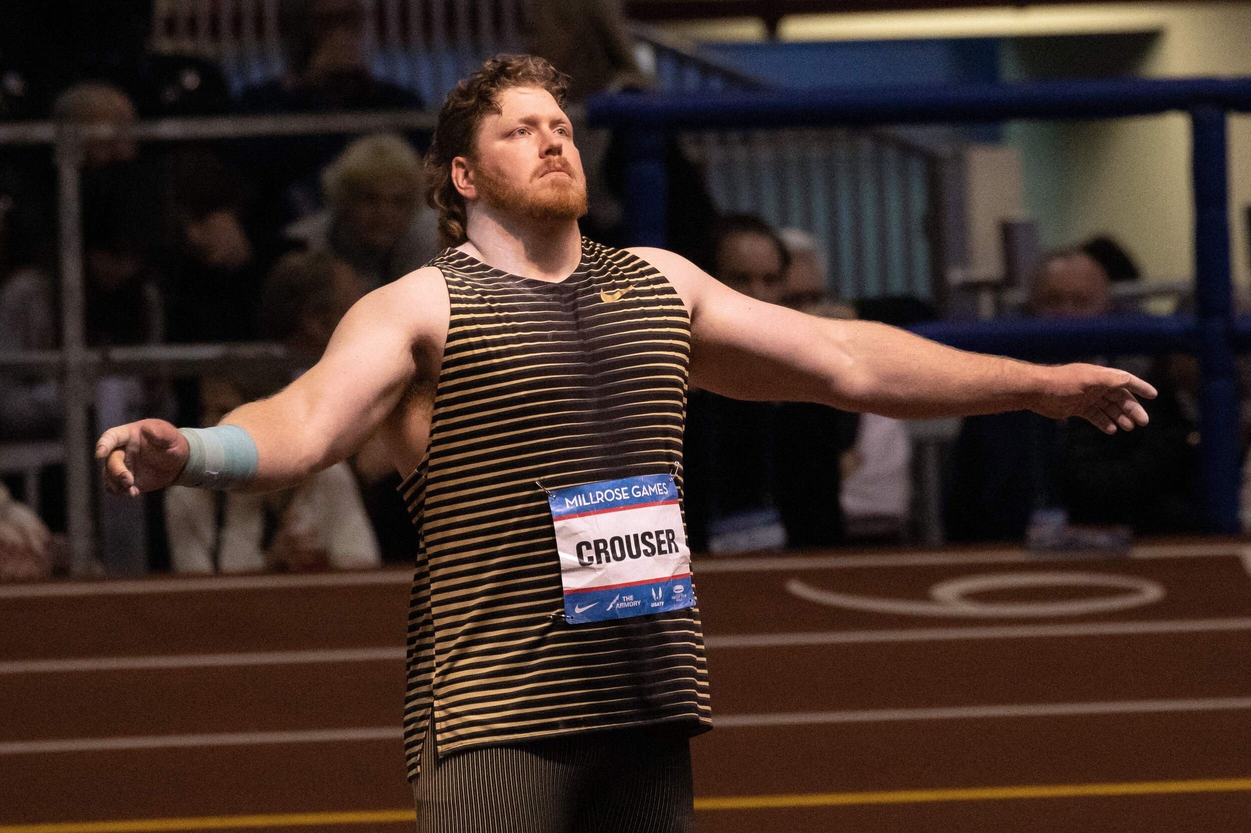 Ryan Crouser lavede verdenshistoriens længste kuglestød lørdag. Hans stød var 23,38 meter.