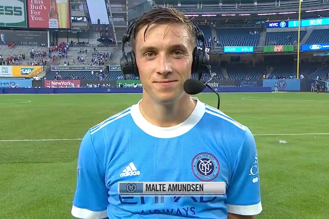 Det tidligere Næstved-talent Malte Amundsen kan lørdag fejre sin 25 års fødselsdag i USA, hvor han fortsat stortrives i The Big Apple og topklubben New York City FC. Foto: New York City FC