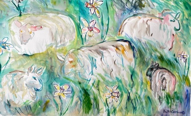 Dette Faith Copeland-maleri af får er malet på Færøerne.