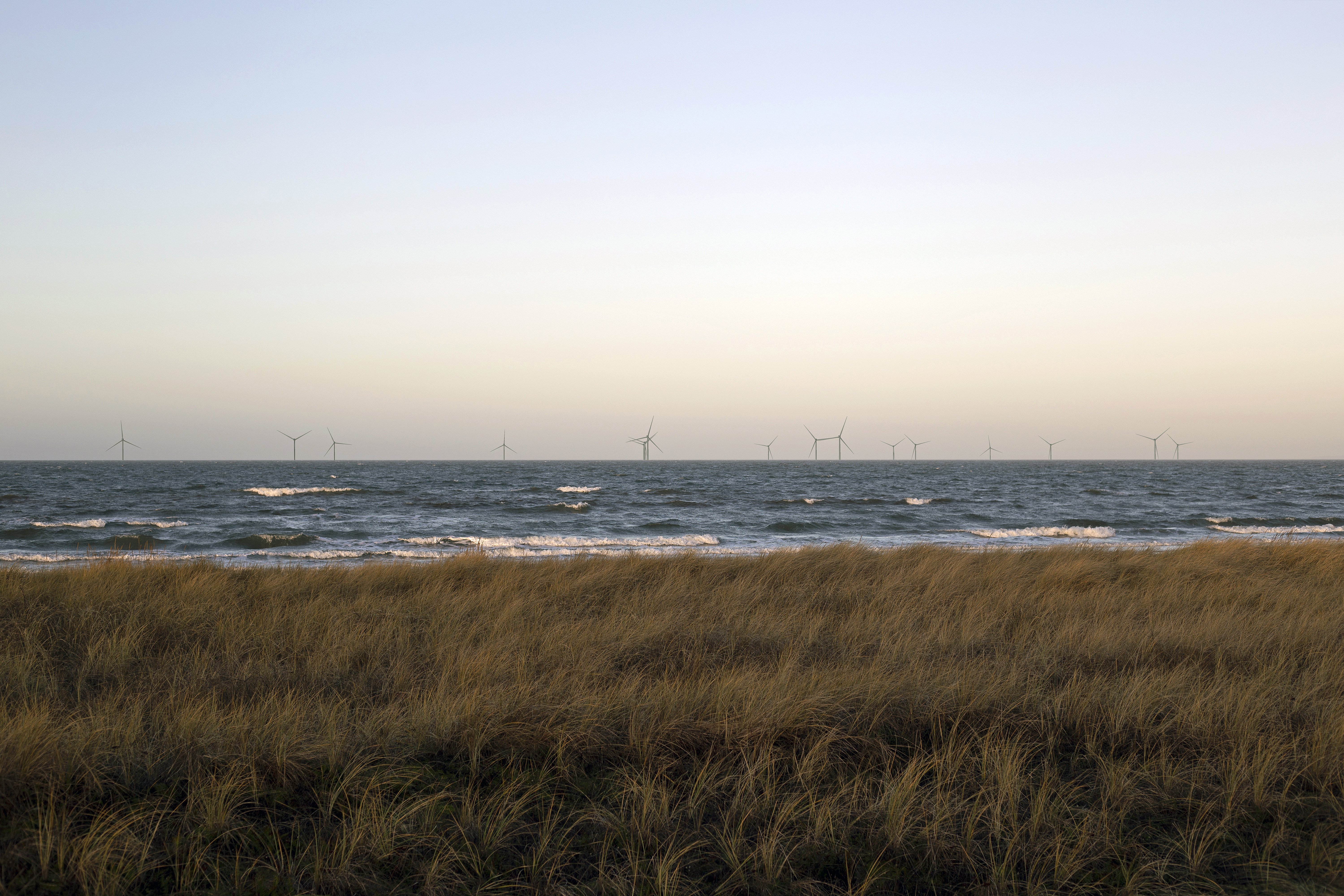 En visualisering af, hvordan vindmølleparken i Jammerland Bugt  kunne tage sig ud med omkring 16 møller.