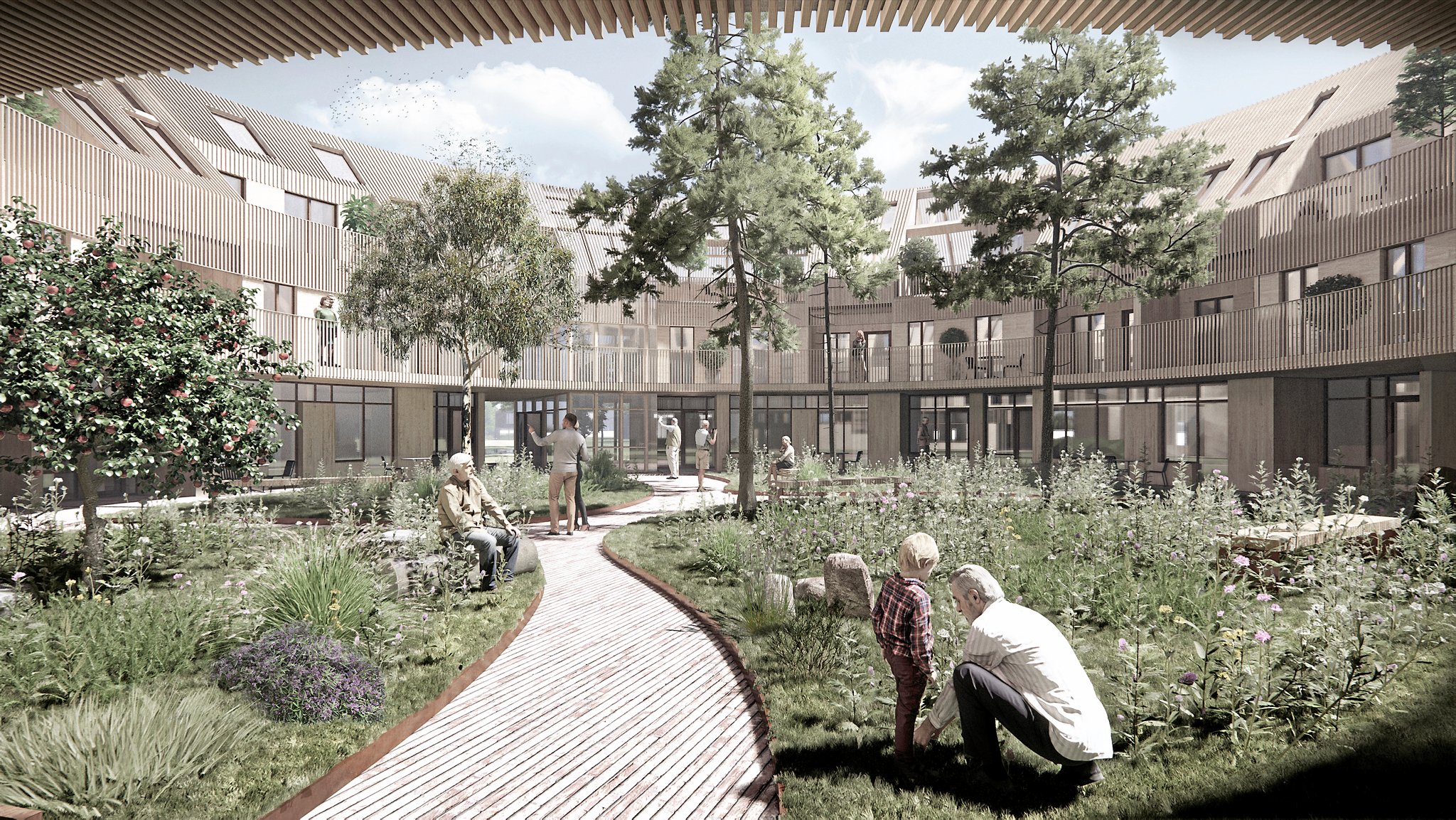 Boligerne blev tegnet af Sweco Architects i samarbejde med Boligkontoret Danmark. Men nu er projektet helt droppet. Modelfoto: Sweco Architects