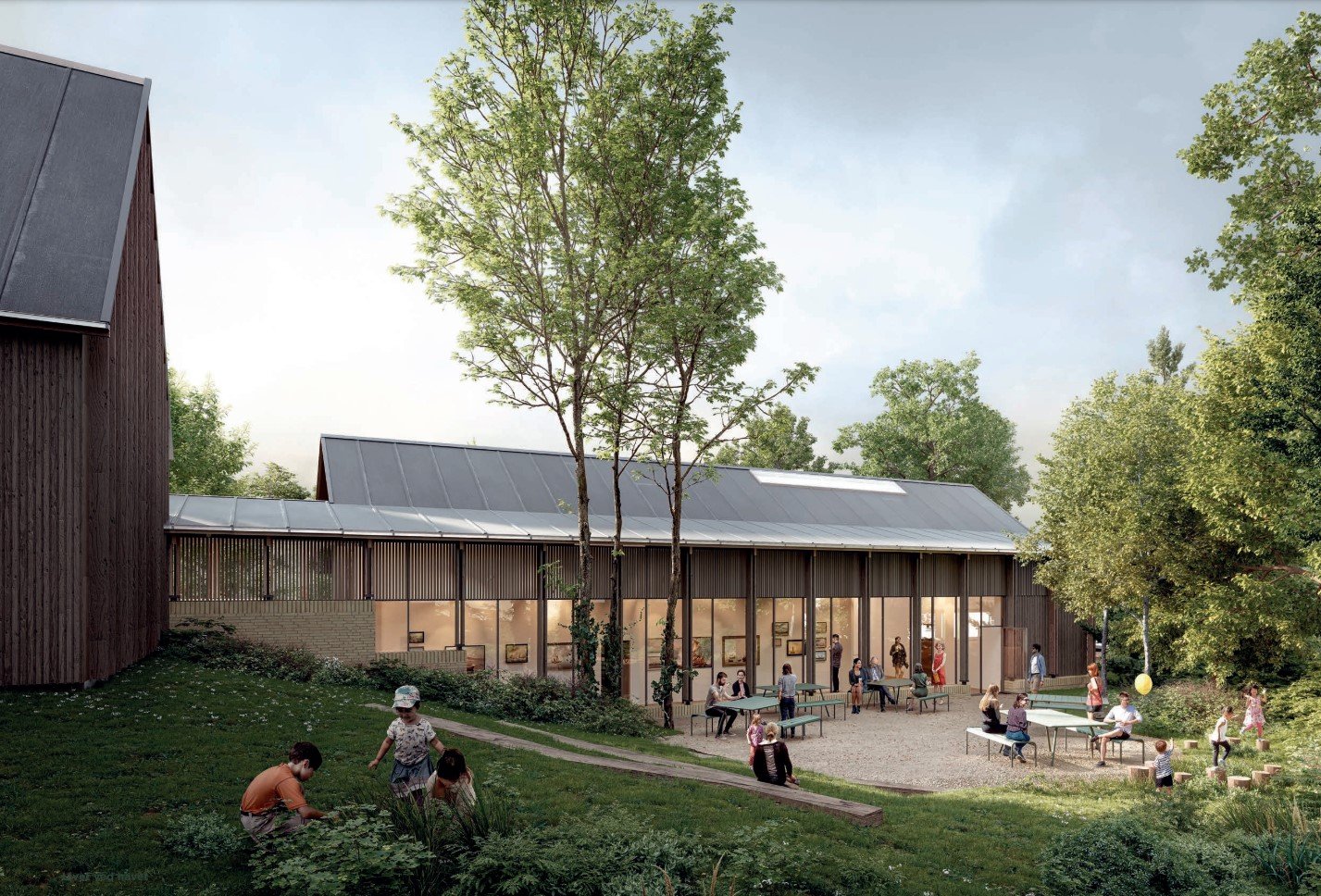 Skitserne til det, måske, kommende museum i Gilleleje indeholder blandt andet en museumshave, der er åben for offentligheden. Illustration: AART Architects