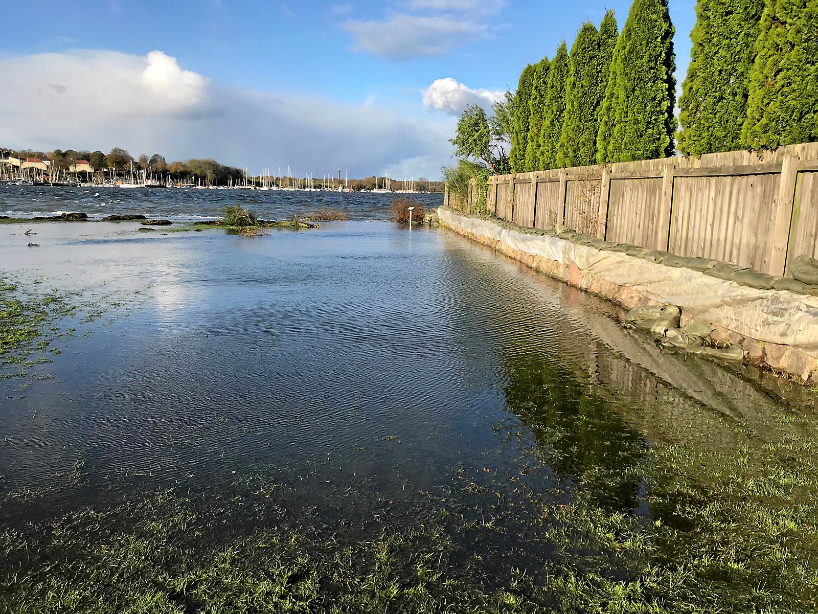 Tømmergrunden har vist sig at have udfordinger med vand. Både det fra fjorden, som her i oktober 2017 og fra landsiden, som ved sykbryddet i 2022. Kommunen barsler med en projeket, som skal sikre området.