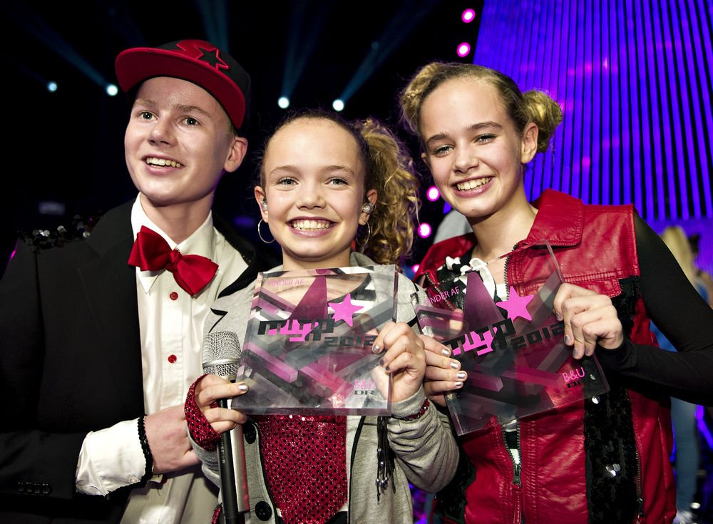 Aksel og Lea på 13 år og Sarah på 10 år i gruppen vandt børnenes sangkonkurrence i Aalborg.