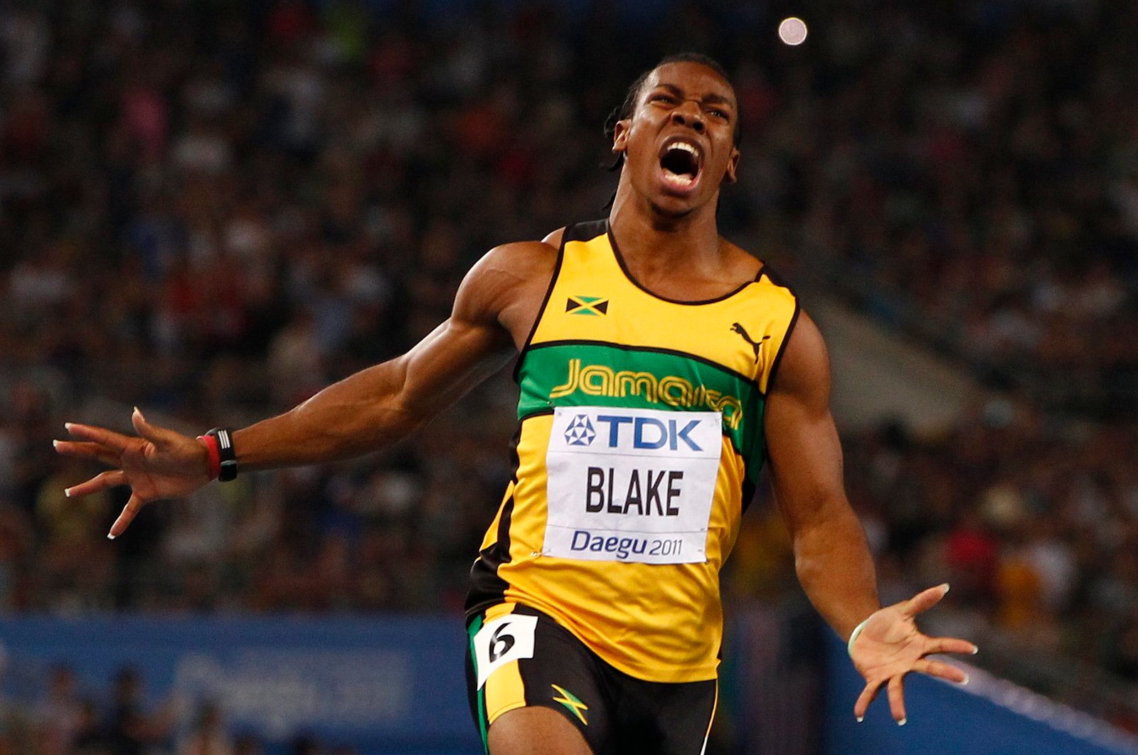 Usain Bolt blev diskvalificeret i 100-meter-finalen ved VM i Daegu, og så kunne Yohan Blake løbe sejren hjem.