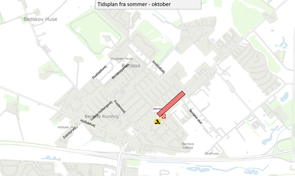 Det vil stadig være muligt at komme til og fra Circle K og Rema 1000 samt Benløse Skel via det rødt markerede område. - Ringsted Forsyning Det vil stadig være muligt at komme til og fra Circle K og Rema 1000 samt Benløse Skel via det rødt markerede område.