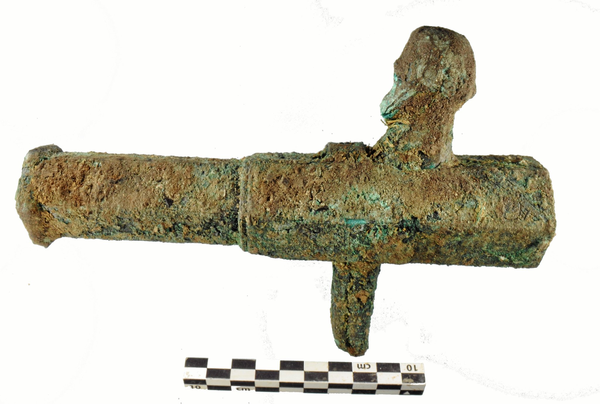 En bronze-hagebøsse, også kaldt en håndkanon, fra sidste halvdel af 1300-tallet.