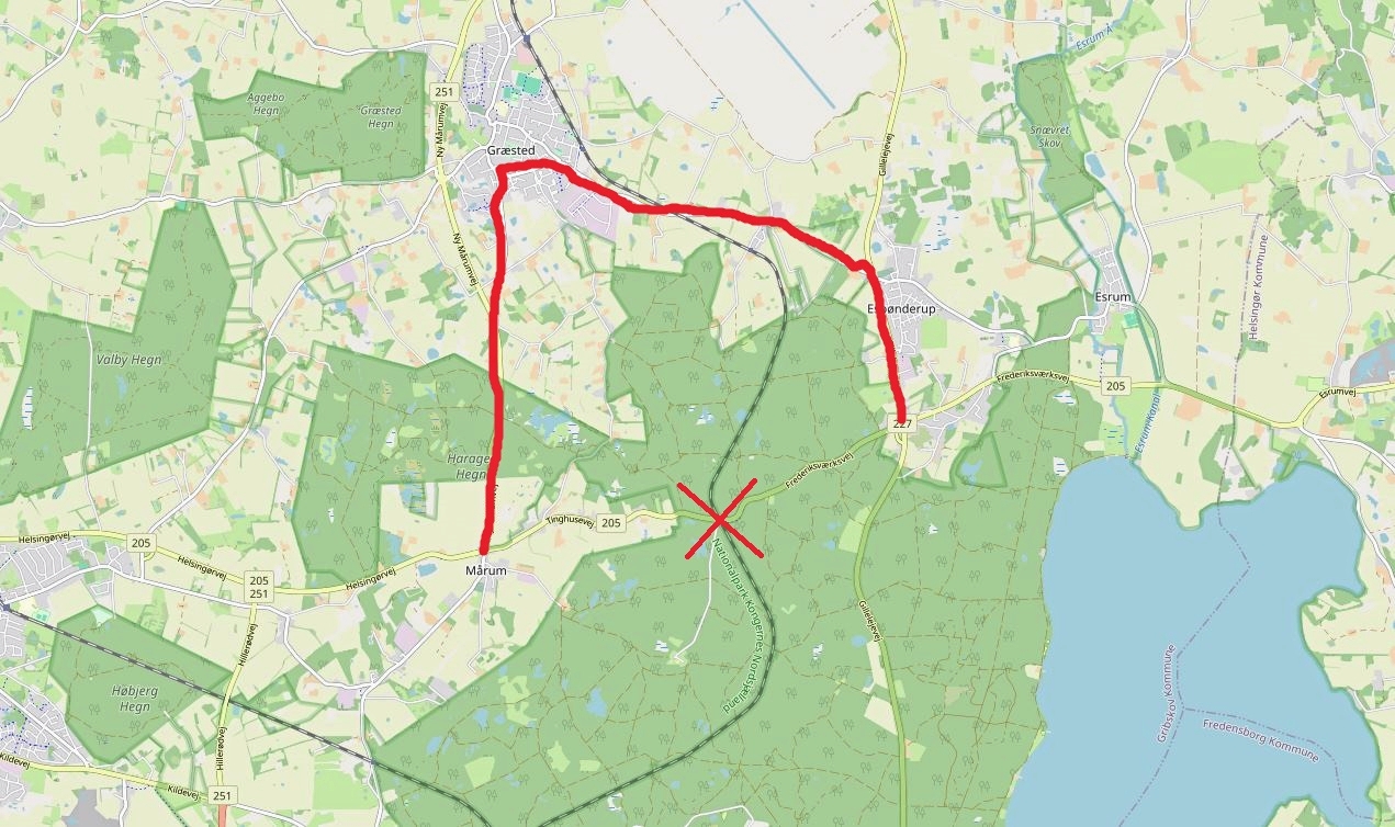 Sådan ser omkørslen ud. - Openstreetmap Sådan ser omkørslen ud.