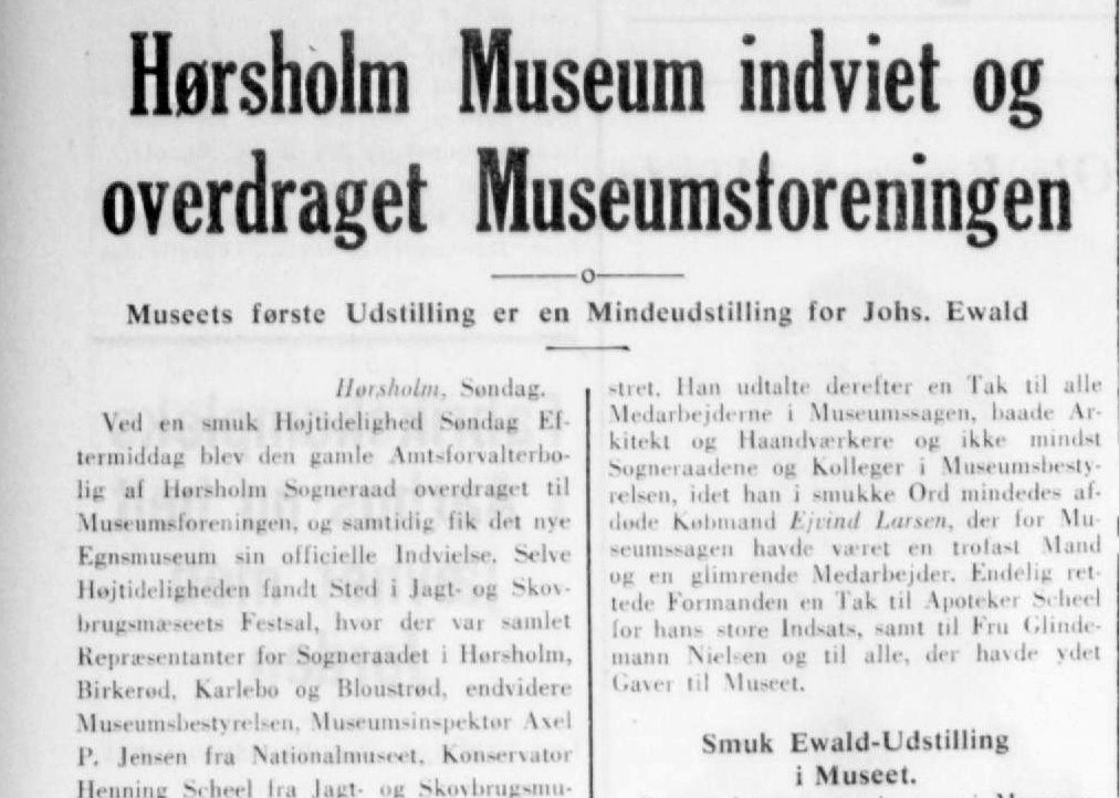 Museet åbnede med stor fanfare den 17. september 1944. Her er omtalen fra Frederiksborg Amtstidende dagen efter. - Frederiksborg Amtstidende / Det Kongelige Bibliotek Museet åbnede med stor fanfare den 17. september 1944. Her er omtalen fra Frederiksborg Amtstidende dagen efter.