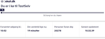 Køen er lige nu kæmpe. - Screendump/skat.dk Køen er lige nu kæmpe.