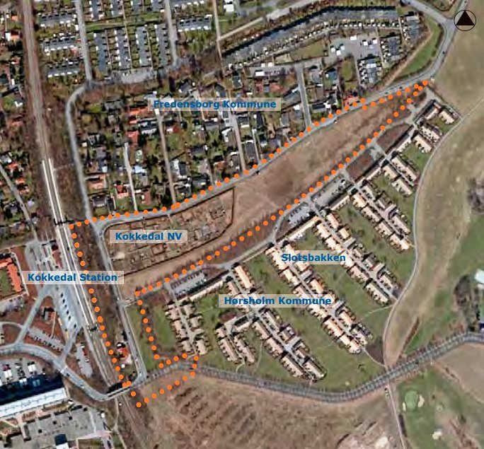 Området, som lokalplan 147 dækker, er markeret med røde prikker. I området ligger 28 nyttehaver, som Hørsholmborgerne kan leje.