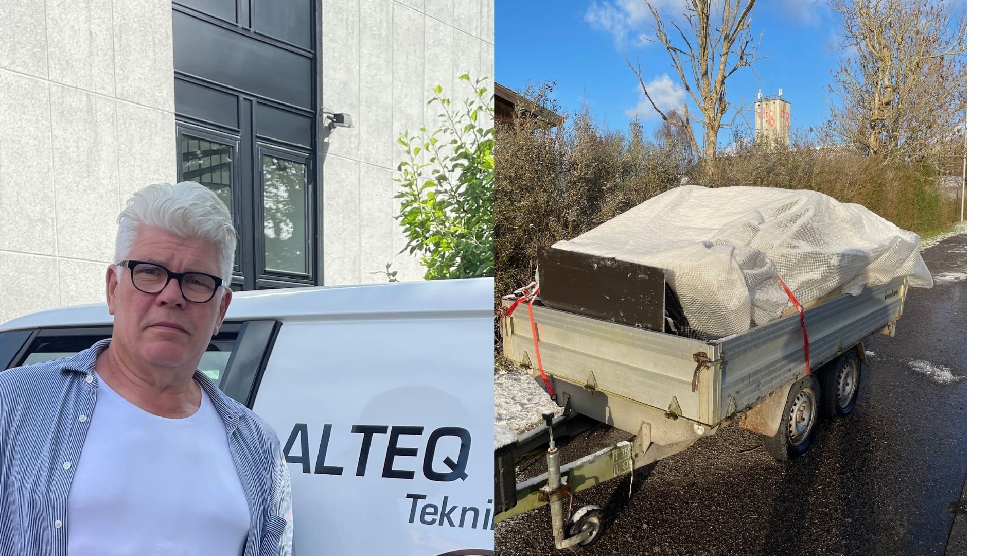 Henrik Ahrens, der er ejer af et el-installatør firma i Roskilde, fandt sin stjålne trailer i byen Tølløse - med en kedelig gave oven på.