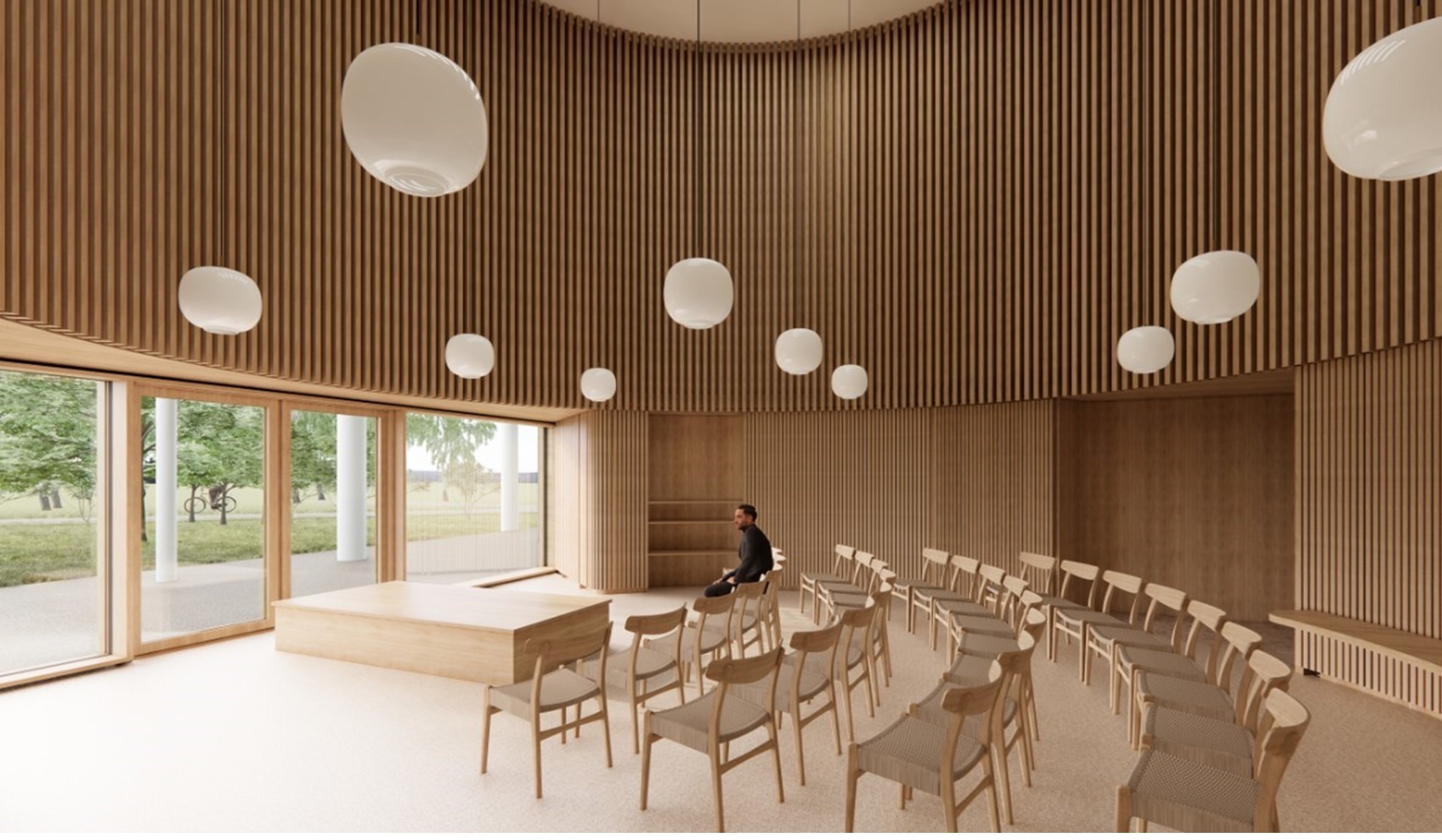 Sådan har arkitekterne forestillet sig kapellet på Nordsjællands Hospital. Det egentlige kirkerum bliver noget mindre