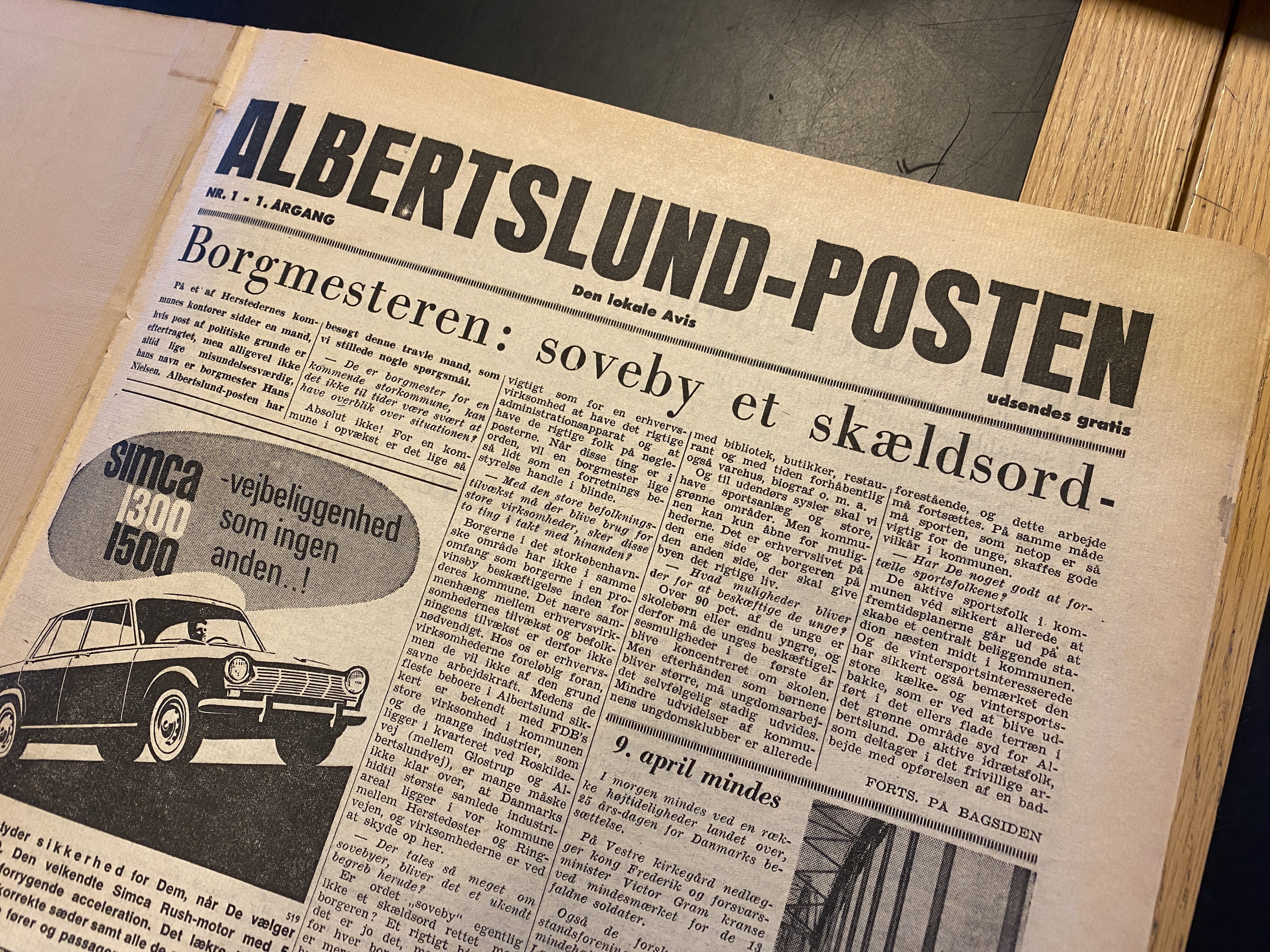 Sådan så forsiden af den allerførste udgivelse af Albertslund Posten ud i 1965.