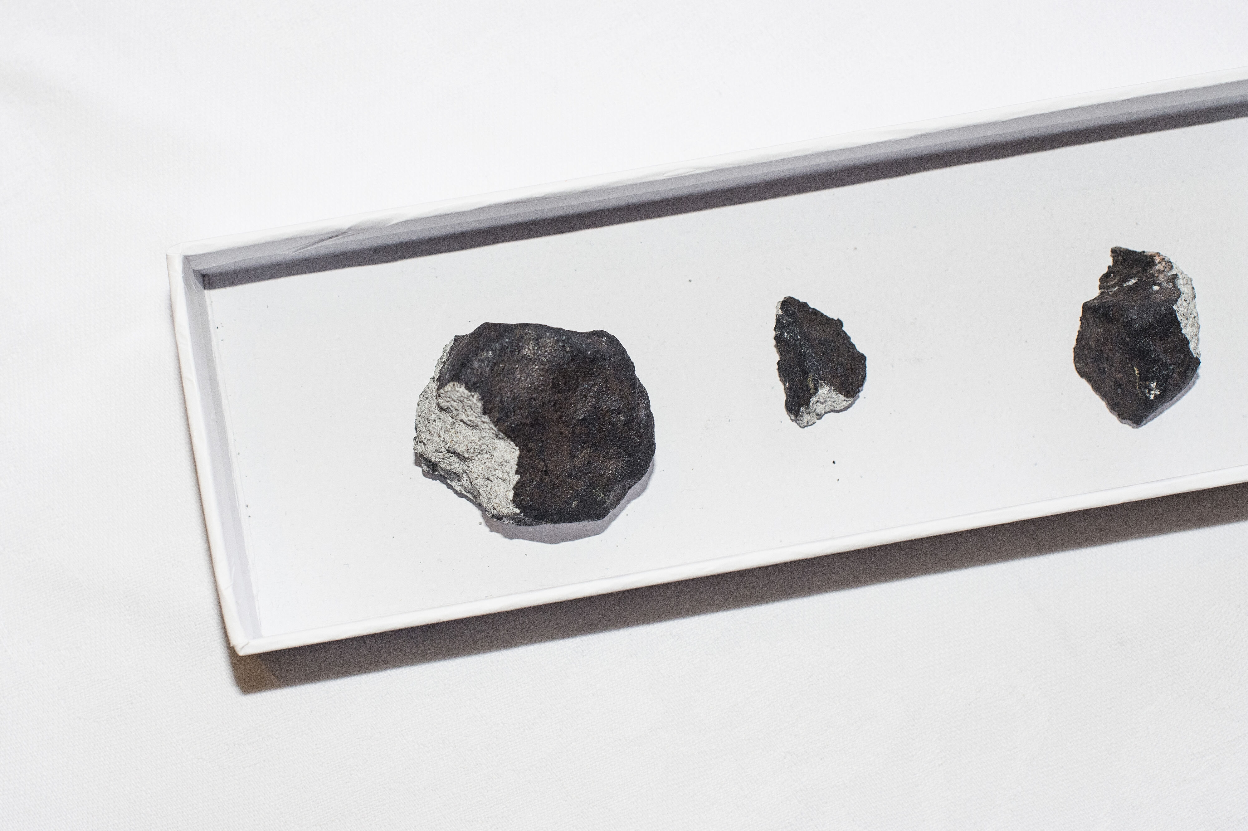 Kun syv gange har man fundet meteoritter herhjemme. Et af de største fund var i 2016, da en meteorit faldt ned vest for København. Billedet er et arkivfoto af noget af det fundne materiale.
