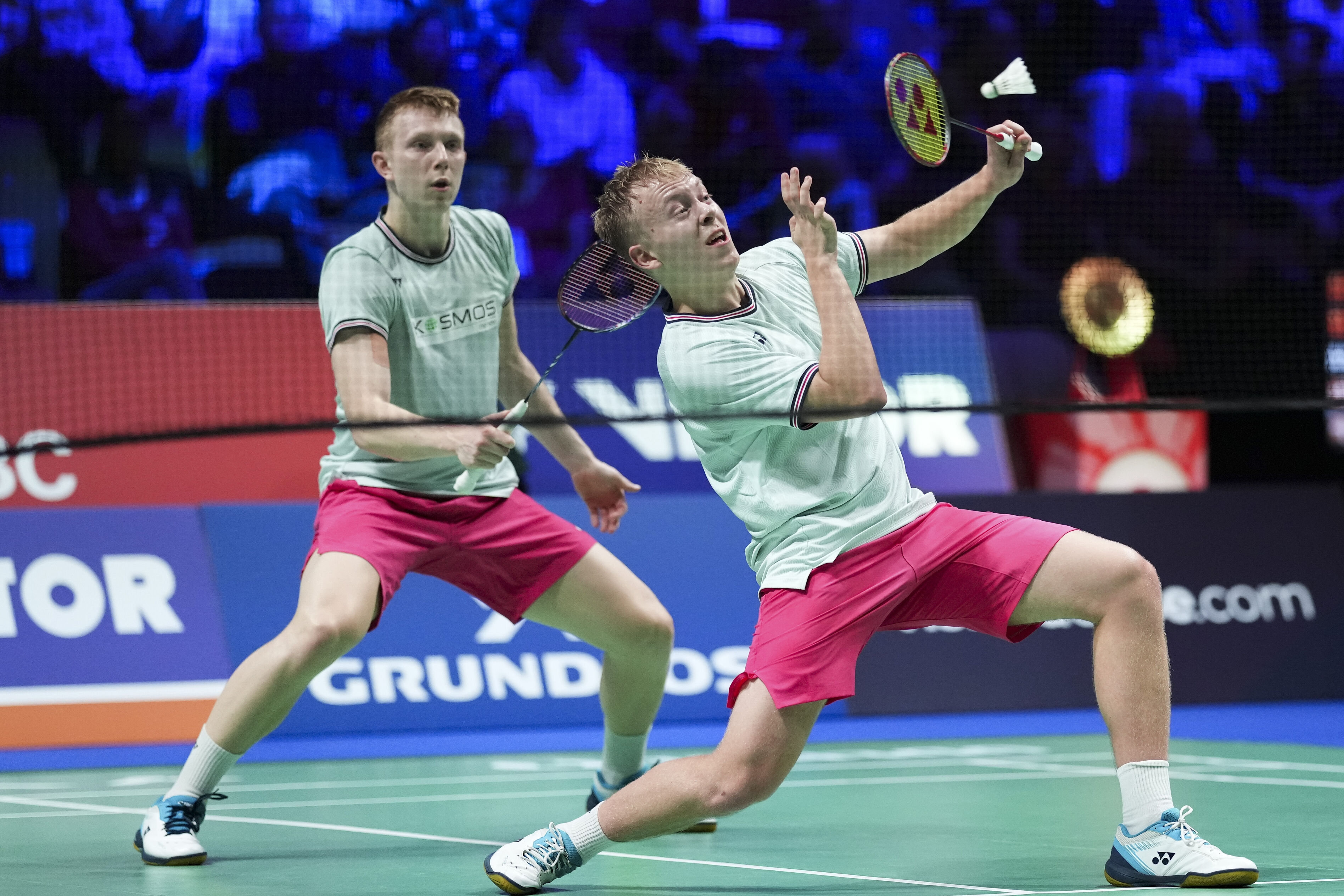 William Kryger Boe og Christian Faust Kjær er sensationelt klar til semifinalen i Thailand Open. Her ses Christian Faust Kjær (til højre) ved sidste års Denmark Open, da han spillede sammen med Rasmus Espersen. (Arkivfoto).