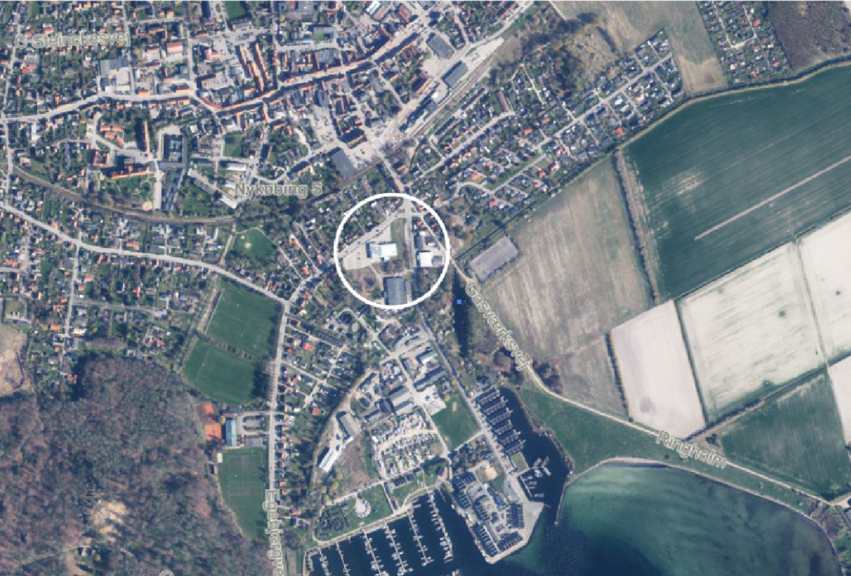 Det er her mellem bykernen og havnen, Harald Nyborg har planer om at bygge i Nykøbing Sjælland.