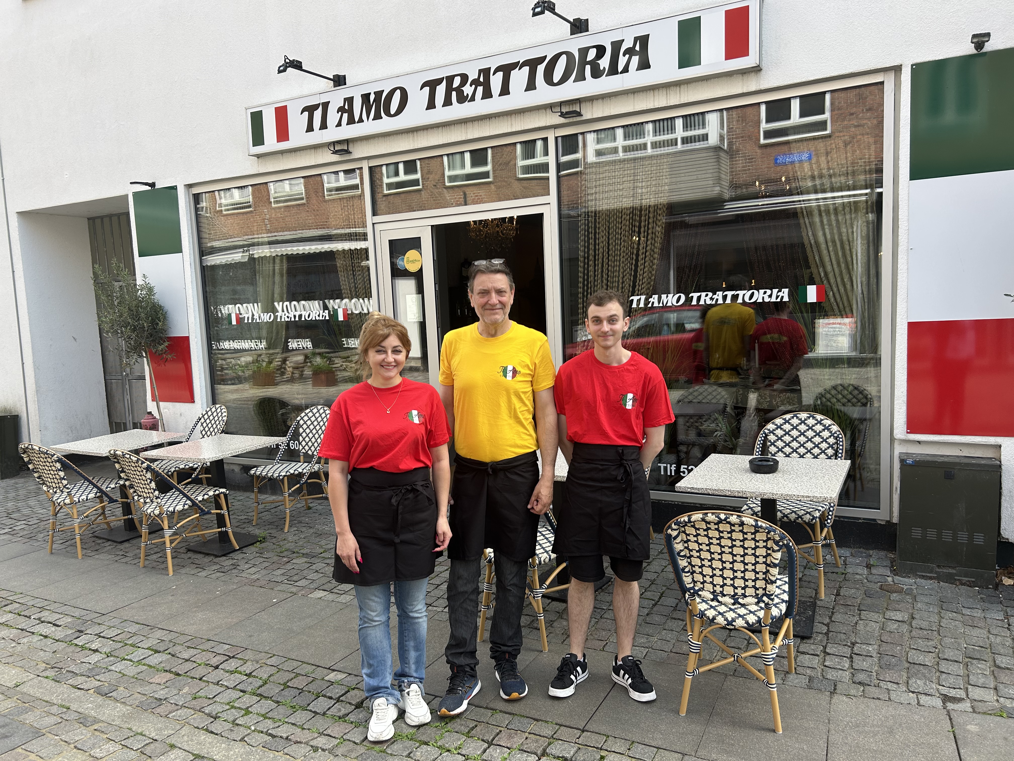 Ti Amo Trattoria i Slagelse. Fra venstre Olena Sischuk, Antonio Pizutti og Vasyl Sischuk.