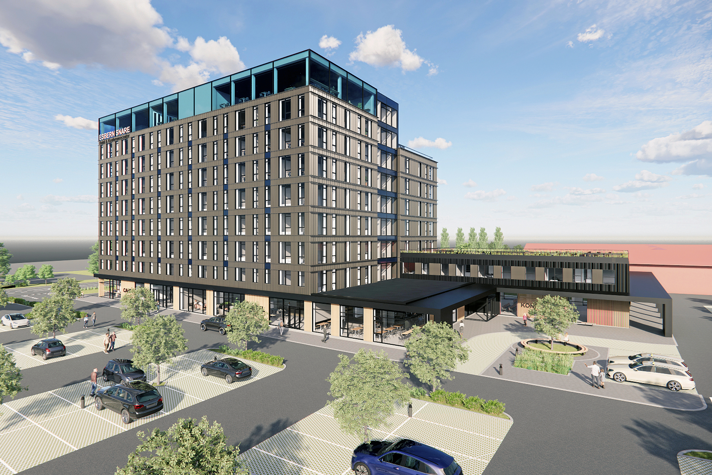 Esbern Snare Hotel & Konferencecenter får en facade, som består af elementer af træ. Den højeste bygning bliver på ni etager.