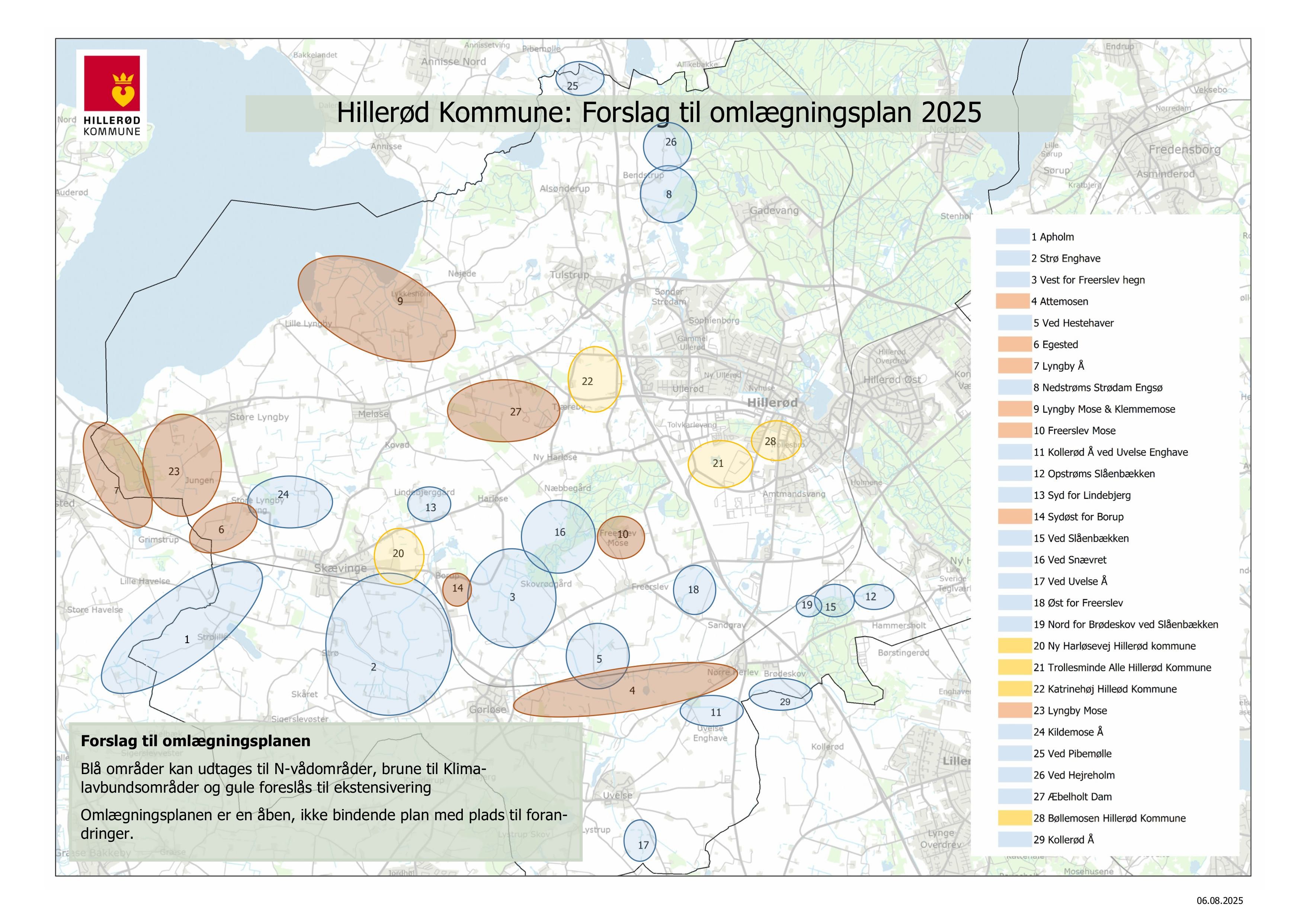 Hillerød Kommunes forslag til omlægningsplan. Planen er ikke endelig og vil ændre sig, frem til den endelige vedtagelse i december.