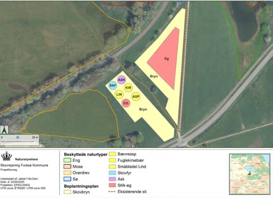 Kortet viser, hvor den nye skov skal rejses.