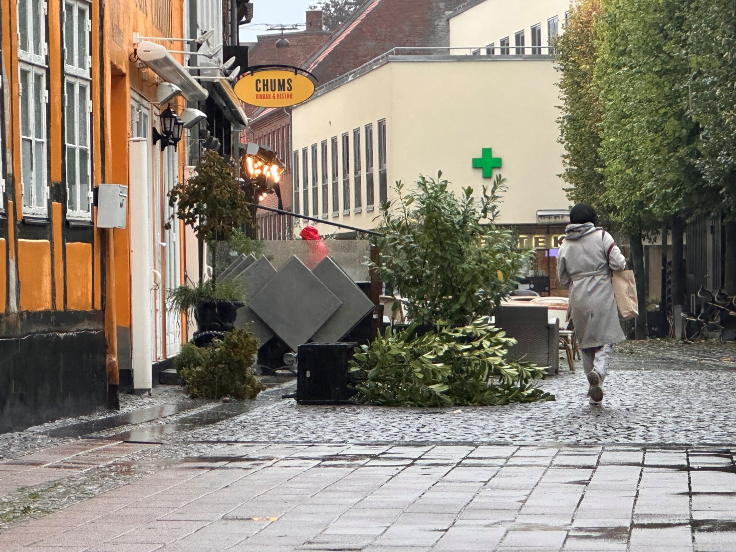 Amy væltede en masse møbler og planter på Axeltorv. - Presse-fotos.dk Amy væltede en masse møbler og planter på Axeltorv.