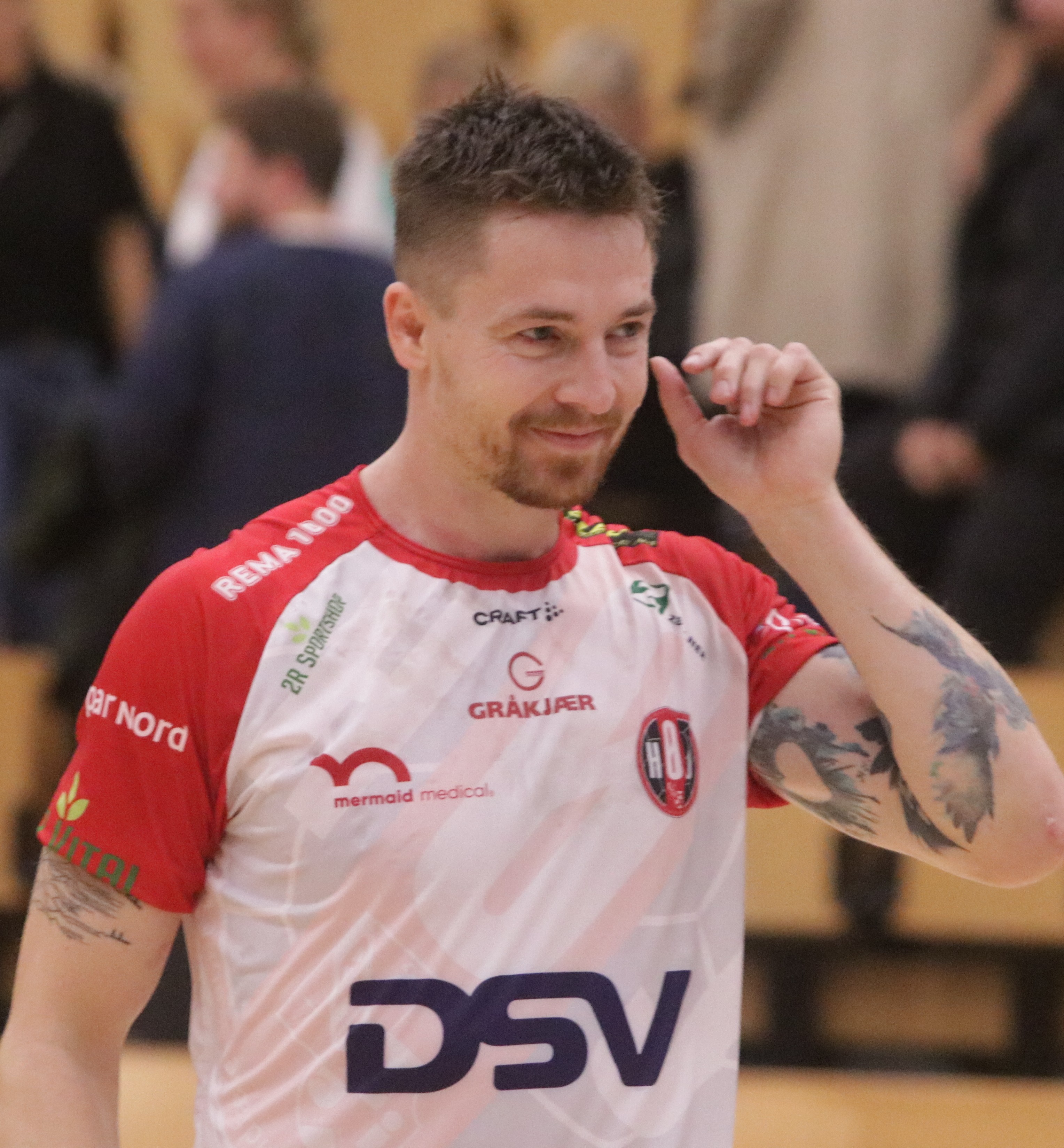 Michael Damgaard med et skævnt smil efter sejren over Skjern.