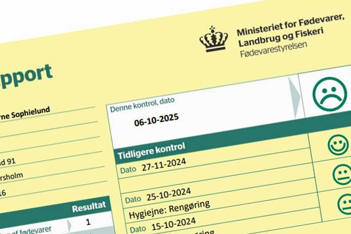 Fødevarestyrelsen var på kontrolbesøg hos Plejeboliger Sophielund i hus 91, hvor stedet egenkontrol dumpede med et brag og fik sur smiley med bøde.