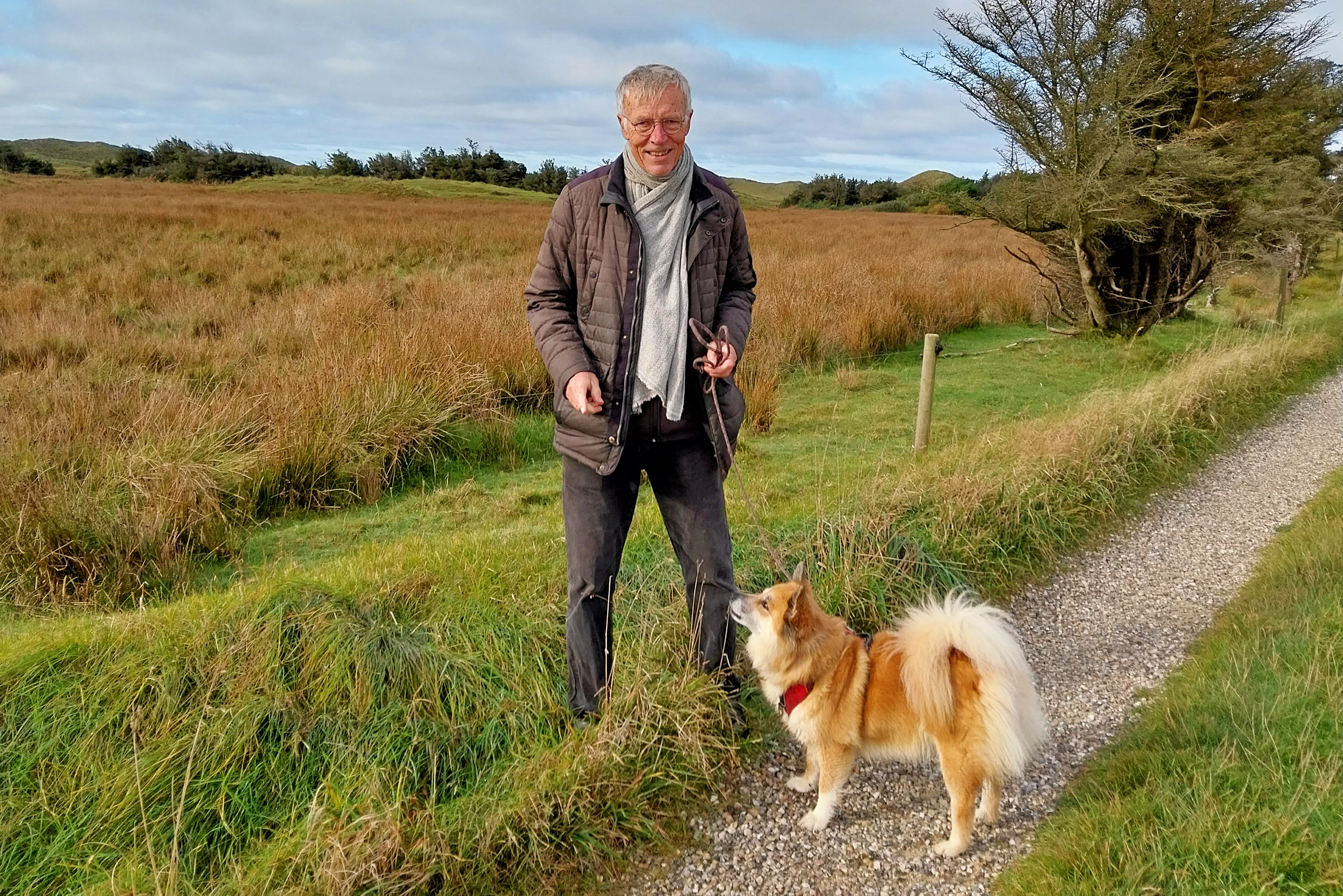 Rungstedborger Sten Melson med sin islandske førerhund Gydja. På deres mange gåture ved Nattergaleengen i Hørsholm er de kommet på sporet af en kloakeringsudgift til 500 millioner, som slet ikke behøver at være så astronomisk høj.