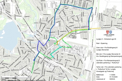 Kommunen har lavet et kort over de omkørselsruter, de anbefaler i uge 45. - Lyngby-Taarbæk Kommune Kommunen har lavet et kort over de omkørselsruter, de anbefaler i uge 45.